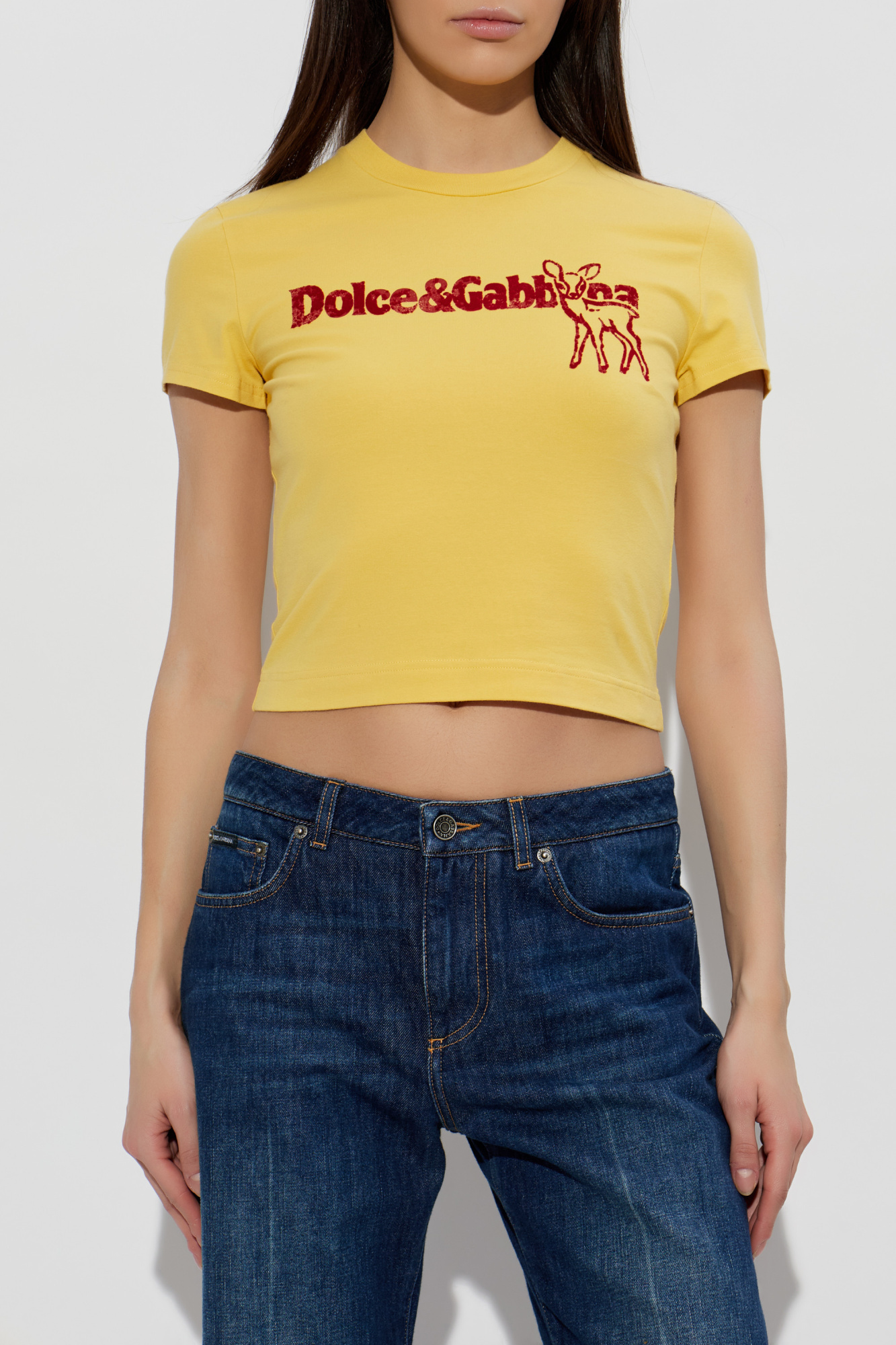 Dolce & Gabbana T-shirt with a logo and a velvety finish | Women's